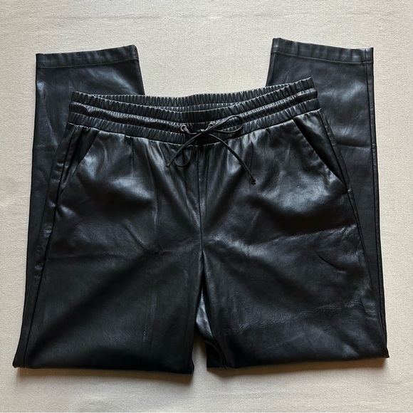 LOFT Faux Leather Straight Leg Black Pants - Picture 2 of 6